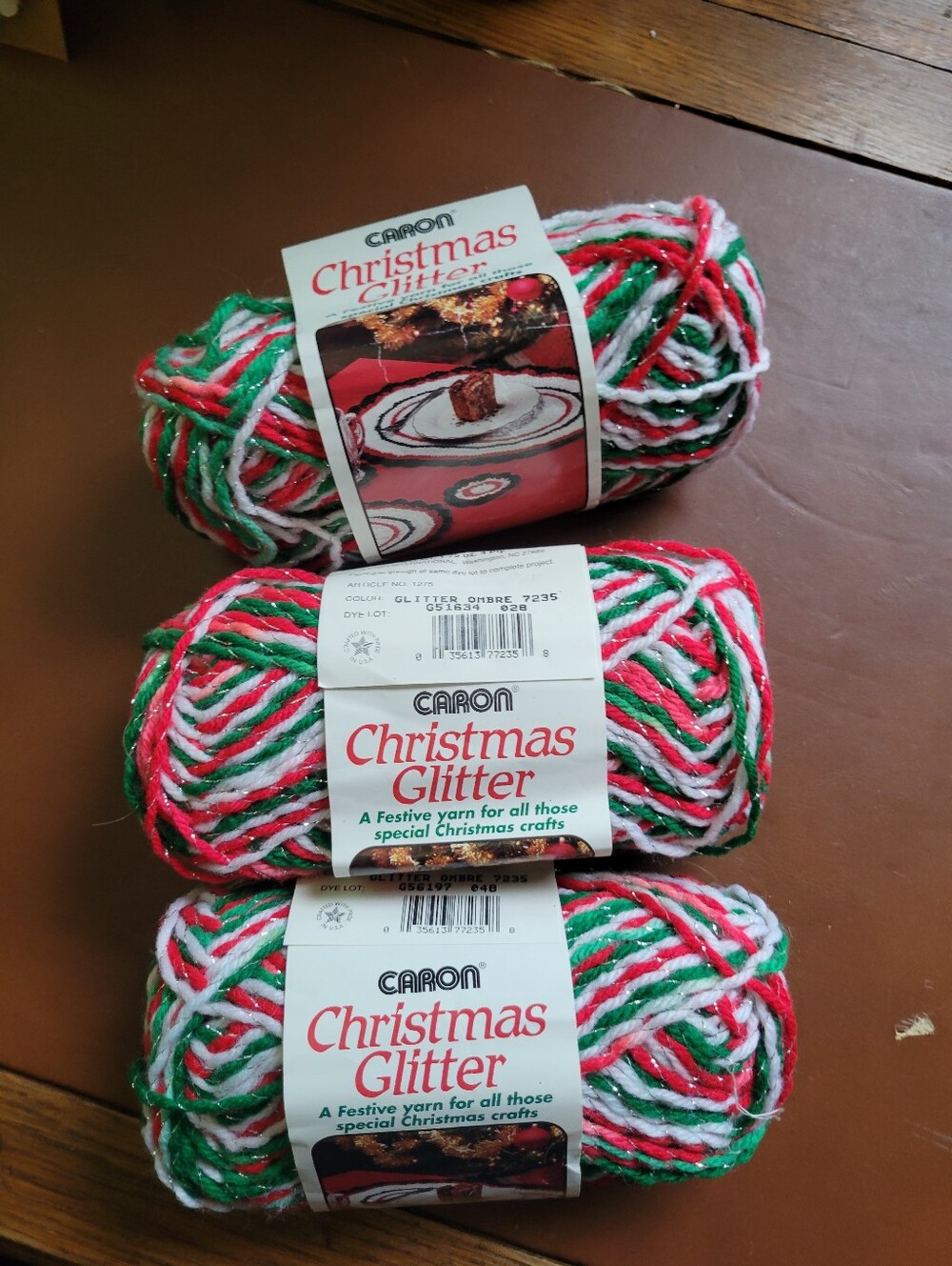 Lot Of 3 Caron Christmas Yarn Glitter Ombre 7235 Worsted Weight Acrylic 1.75 Oz